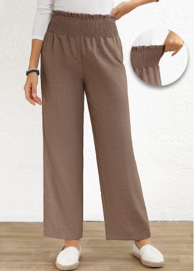 Modlily Gray Brown Smocked Elastic Waist High Waisted Pants - S