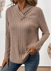 Modlily Gray Brown Surplice Long Sleeve T Shirt - L