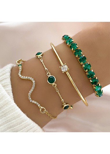 Modlily Green Alloy Artificial Rhinestone Adjustable Bracelet - One Size