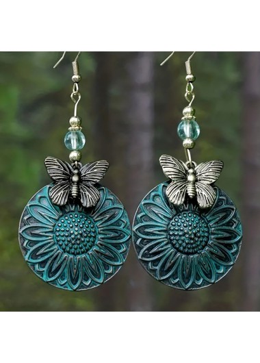 Modlily Green Butterfly Alloy Sunflower Bohemian Earring - One Size