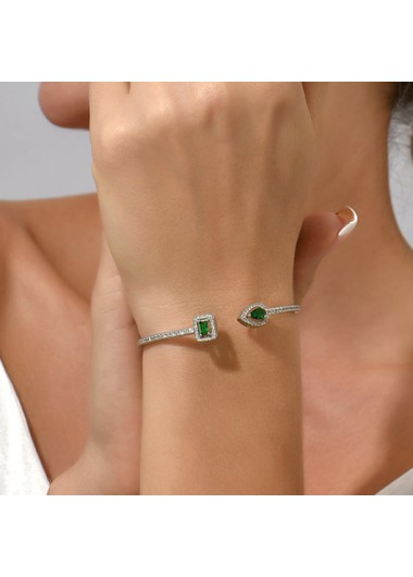 Modlily Green Copper Teardrop Square Open Bangle - One Size