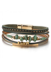 Modlily Green Faux Leather Stone Beads Bracelet - One Size