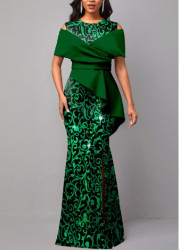 Modlily Green Hot Stamping Floral Print Maxi Dress - M