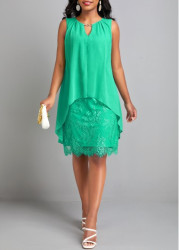 Modlily Green Lace H Shape Sleeveless Round Neck Dress - S