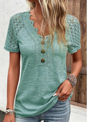 Modlily Green Lace Short Sleeve V Neck T Shirt - S