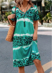 Modlily Green Leopard H Shape Short Sleeve Dress - S