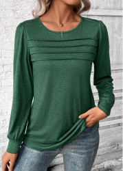 Modlily Green Long Sleeve Round Neck T Shirt - S