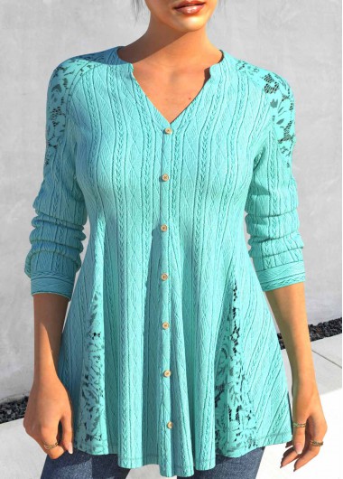 Modlily Green Long Sleeve V Neck Blouse - S