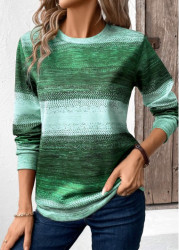 Modlily Green Patchwork Tribal Print Long Sleeve Sweatshirt - S