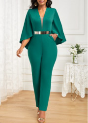 Modlily Green Pocket Ankle Length Half Sleeve Jumpsuit - M