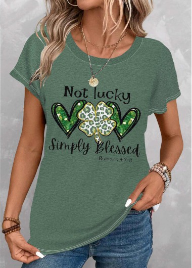 Modlily Green Saint Patrick&apos;s Day Print Short Sleeve T Shirt - S