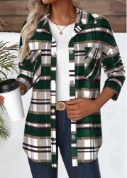 Modlily Green Snap Button Plaid Long Sleeve Coat - S