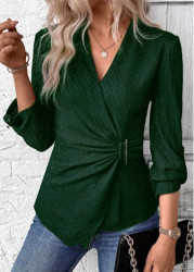 Modlily Green Surplice Long Sleeve V Neck Shirt - S