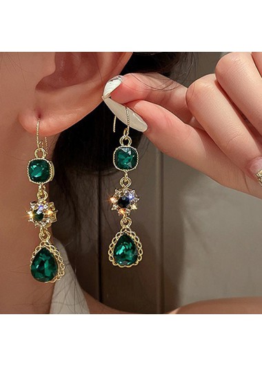 Modlily Green Teardrop Design Alloy Long Earrings - One Size