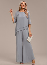 Modlily Grey Asymmetry Long Three Quarter Length Sleeve Jumpsuit - S