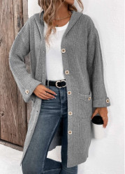 Modlily Grey Button Long Sleeve V Neck Cardigan - XL