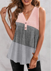 Modlily Grey Button V Neck Tank Top - M