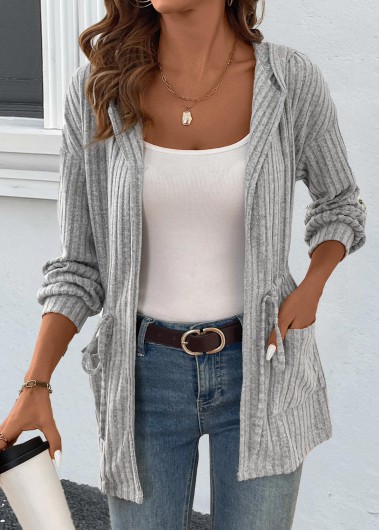 Modlily Grey Drawstring Long Sleeve Light Cardigan - S