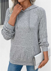 Modlily Grey Drawstring Patchwork Long Sleeve Hoodie - S