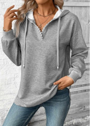 Modlily Grey Embroidery Jacquard Long Sleeve Hoodie - S