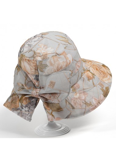 Modlily Grey Floral Print Bowknot Visor Hat - One Size