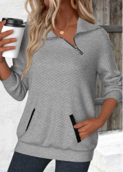 Modlily Grey Jacquard Long Sleeve Asymmetrical Neck Sweatshirt - M