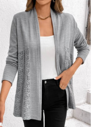 Modlily Grey Lace Patchwork Long Sleeve Cardigan - XXL