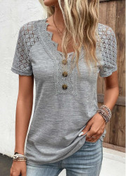 Modlily Grey Lace Plus Size Short Sleeve T Shirt - 1X