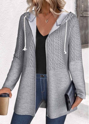 Modlily Grey Patchwork Long Sleeve Hooded Coat - M