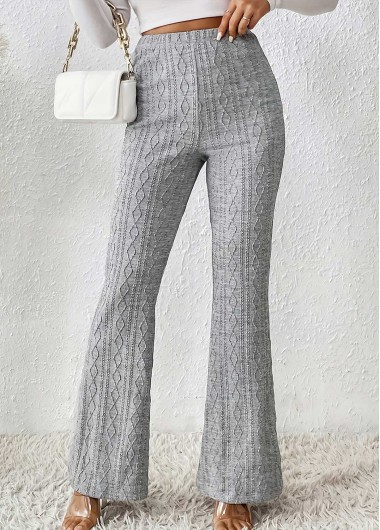 Modlily Grey Textured Fabric Flare Leg Elastic Waist Pants - S