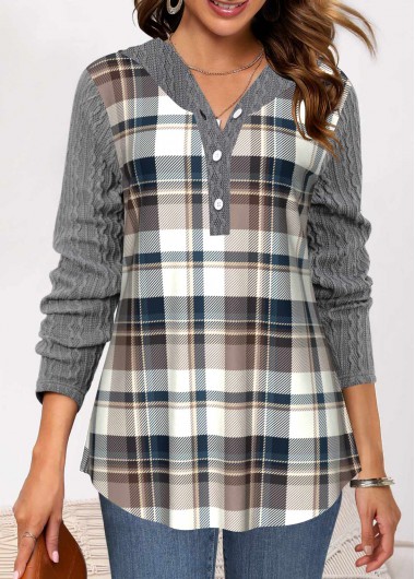 Modlily Grey Twisted Tartan Print Long Sleeve Hoodie - S