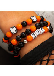 Modlily Halloween Beaded Ghost Orange Bracelet Set - One Size