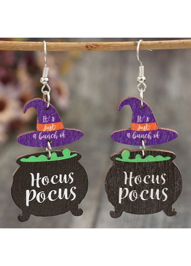 Modlily Halloween Black Wizard Hat Alphabet Wood Earrings - One Size