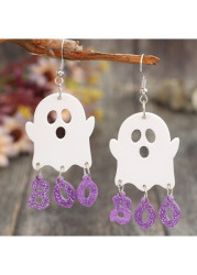 Modlily Halloween Ghost Alphabet Cutout Purple Earrings - One Size