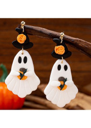 Modlily Halloween Ghost Design White Pumpkin Earrings - One Size