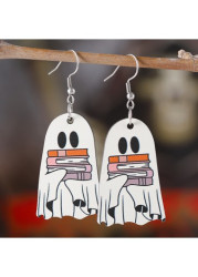 Modlily Halloween Ghost Design White Wood Earrings - One Size