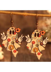 Modlily Halloween Ghost Flower Cute Wooden Earrings - One Size