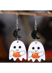 Modlily Halloween Ghost Pumpkin Patchwork White Earrings - One Size