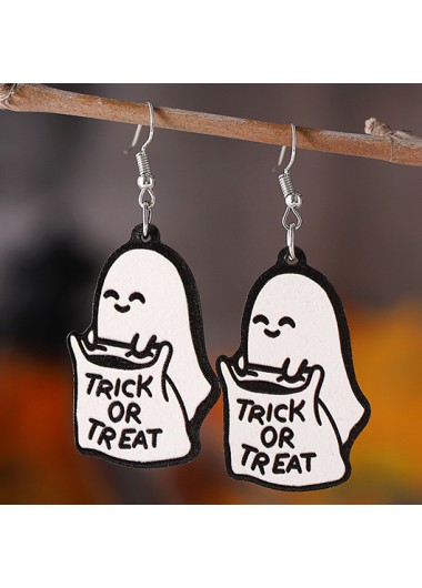 Modlily Halloween Ghost White Wood Letter Earrings - One Size