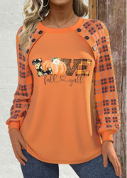 Modlily Halloween Orange Button Long Sleeve Round Neck Sweatshirt - M