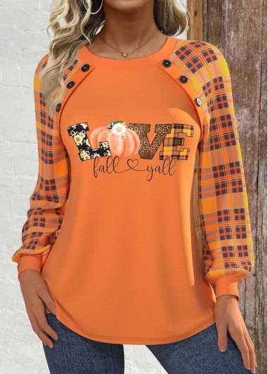 Modlily Halloween Orange Patchwork Plus Size Long Sleeve Sweatshirt - 1X