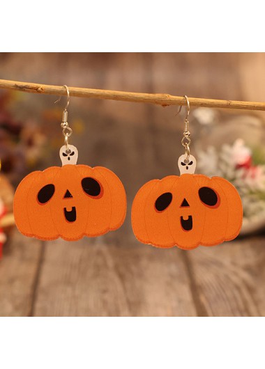 Modlily Halloween Orange Plants Pumpkin Design Earrings - One Size