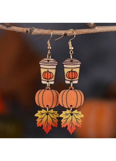 Modlily Halloween Orange Pumpkin Wood Personality Earrings - One Size