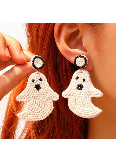 Modlily Halloween White Ghost Glass Detail Earrings - One Size