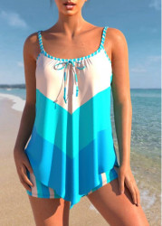 Modlily Handkerchief Hem High Waisted Cyan Tankini Set - S