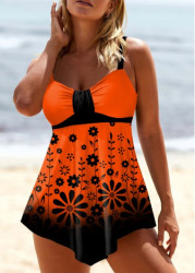 Modlily Handkerchief Hem Ombre Orange Tankini Set - XXL