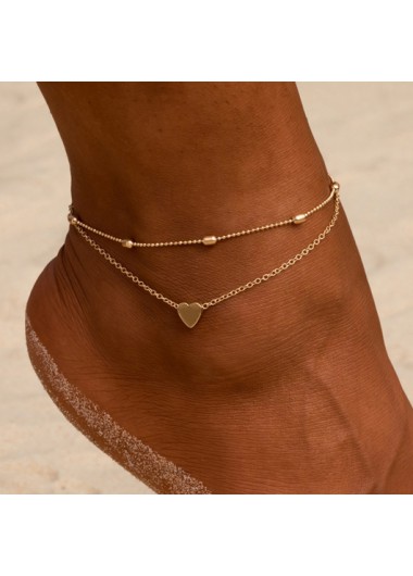 Modlily Heart Design Metal Detail Gold Anklet Set - One Size