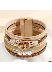 Modlily Heart Faux Leather Light Camel Bracelet - One Size