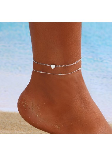 Modlily Heart Layered Design Silvery White Anklet - One Size