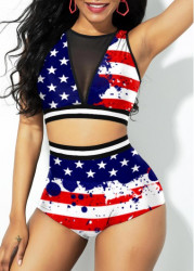 Modlily High Waisted American Flag Print Bikini Set - XL